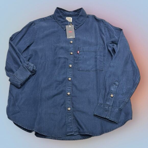 LEVI’S Women’s Large Dark Blue Button Up Shirt - Picture 1 of 4